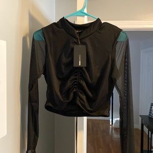 Long sleeve sheer sleeve crop top